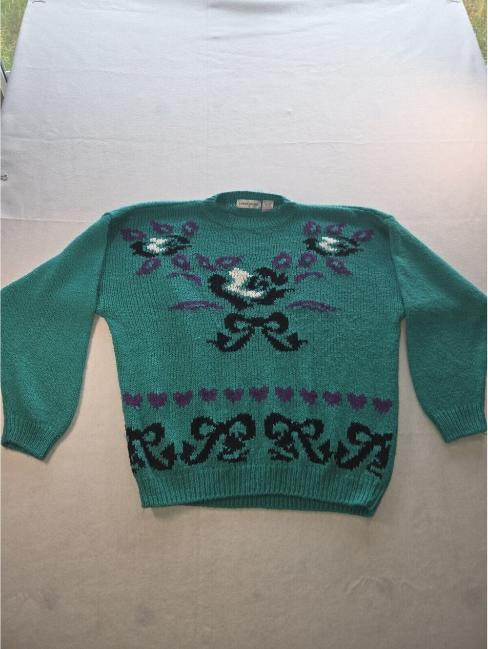 Vintage 90s Lauren Brooke Bows & Hearts 38/18w Sweater Cottage Core CB3 0041
